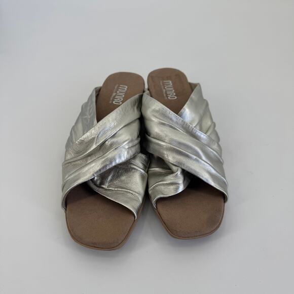 MUNRO Lee Women's Silver Metallic Slide Block Heel Mule Cross Strap Sandals 9.5 - Picture 5 of 9